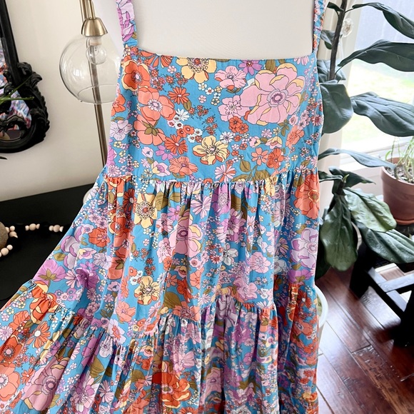 Free People Park Slope Retro Blue Floral Maxi Dress M - Picture 6 of 16